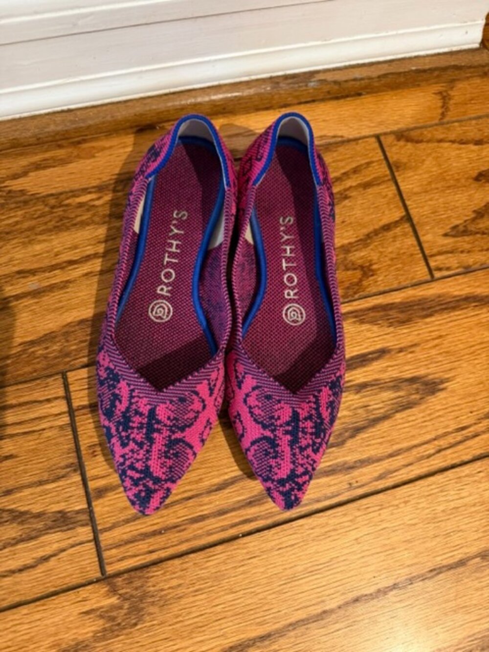 Rothy’s The Point Pink Blue Knit Pointed Toe Flats
